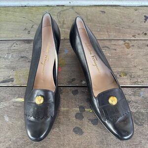 Salvatore Ferragamo Black Leather with Gold Emblem